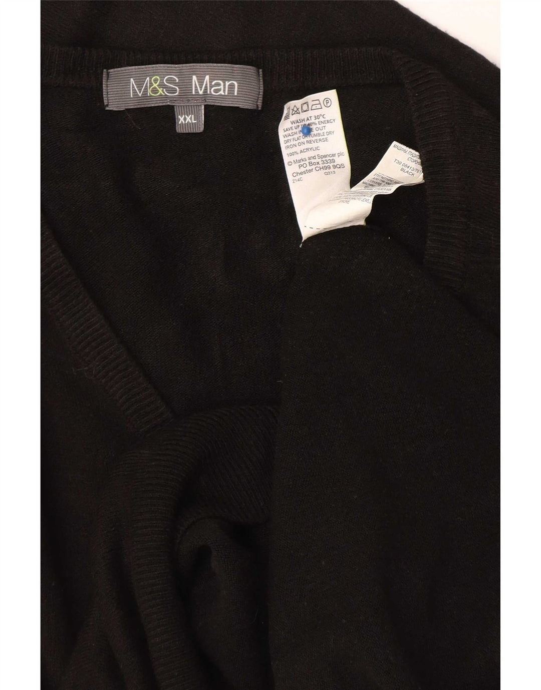 Marks & Spencer Mens V-Neck Jumper Sweater 2XL Black Acrylic
