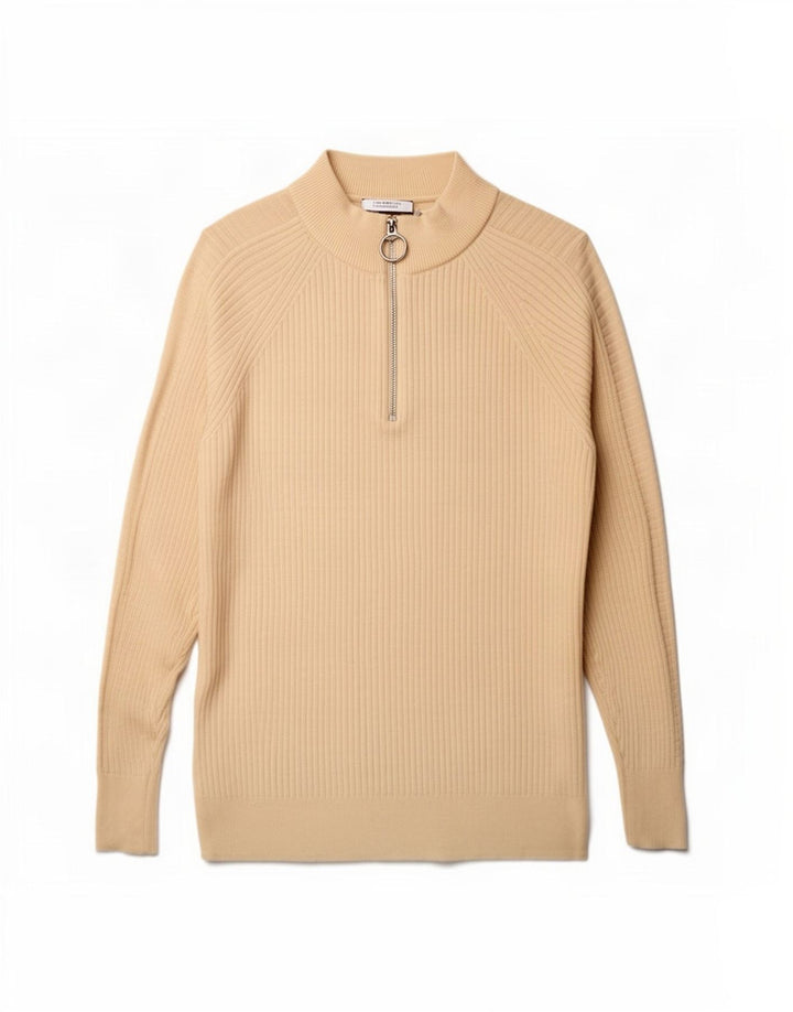 Marks & Spencer Womens Oversized Zip Neck Jumper Sweater UK 10 Small Beige