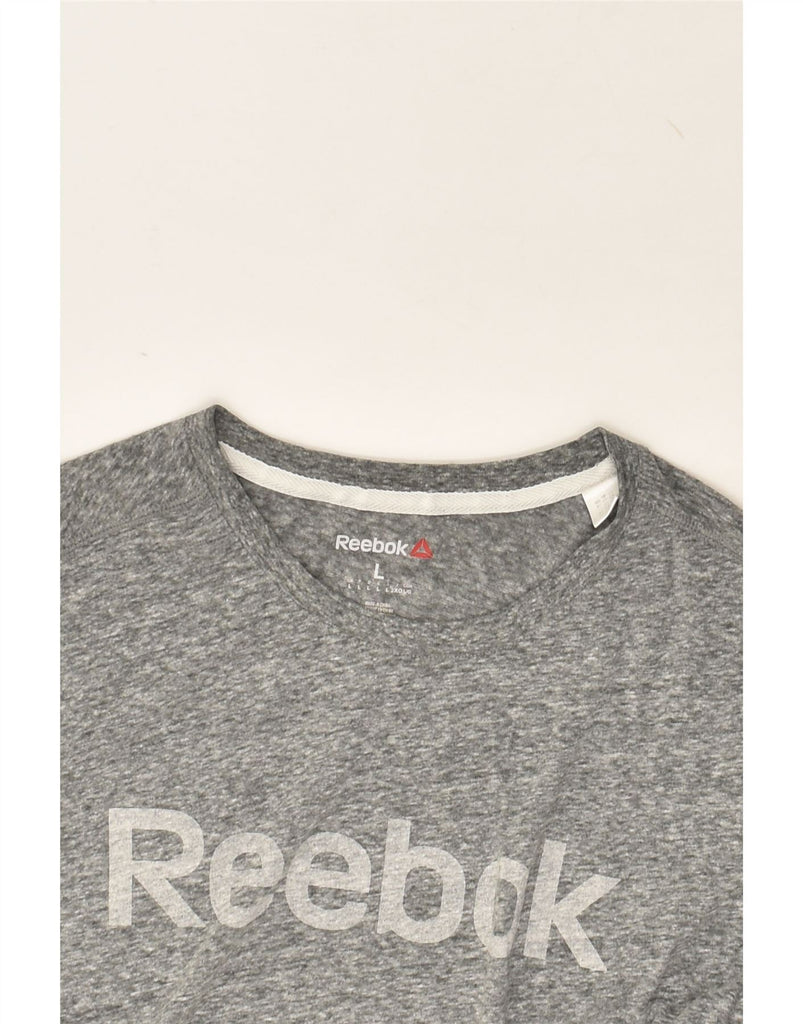 REEBOK Womens Graphic T-Shirt Top UK 16 Large Grey Flecked Cotton | Vintage Reebok | Thrift | Second-Hand Reebok | Used Clothing | Messina Hembry 