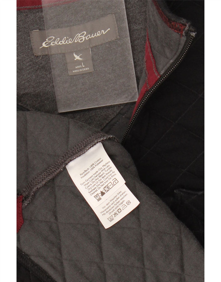 Eddie Bauer Mens Zip Neck Sweatshirt Jumper Large Black Cotton