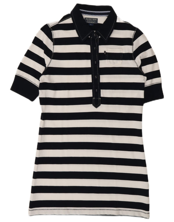 Polo Ralph Lauren Womens Dress UK 14 Large Navy Blue Striped Cotton