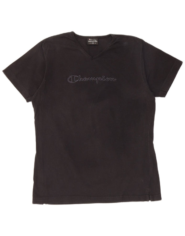 CHAMPION Womens Graphic T-Shirt Top UK 14 Medium Black Cotton
