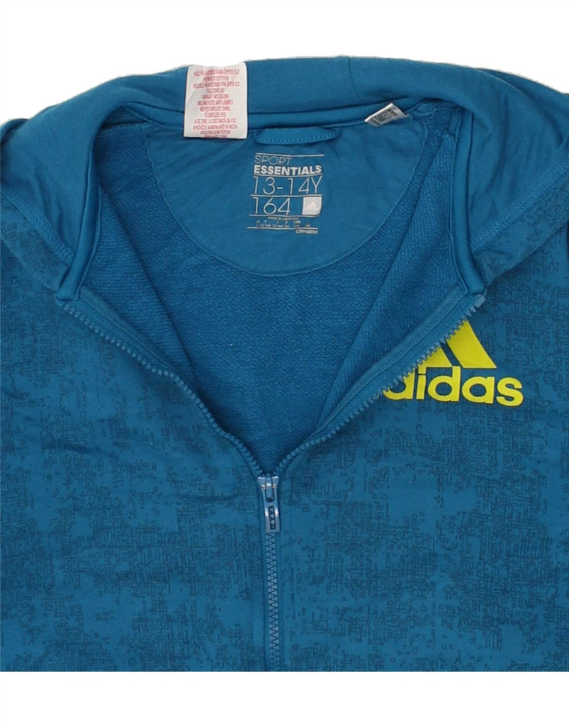 ADIDAS Boys Zip Hoodie Sweater 13-14 Years Blue Spotted Polyester | Vintage Adidas | Thrift | Second-Hand Adidas | Used Clothing | Messina Hembry 