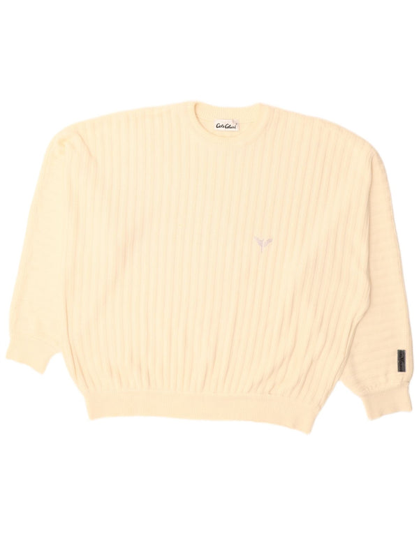 Carlo Colucci Mens Crew Neck Jumper Sweater EU 56 2XL Beige Cotton