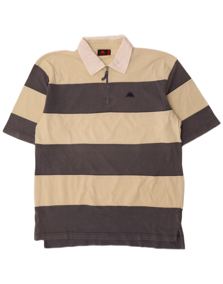 Kappa Mens Polo Shirt Large Beige Striped Cotton
