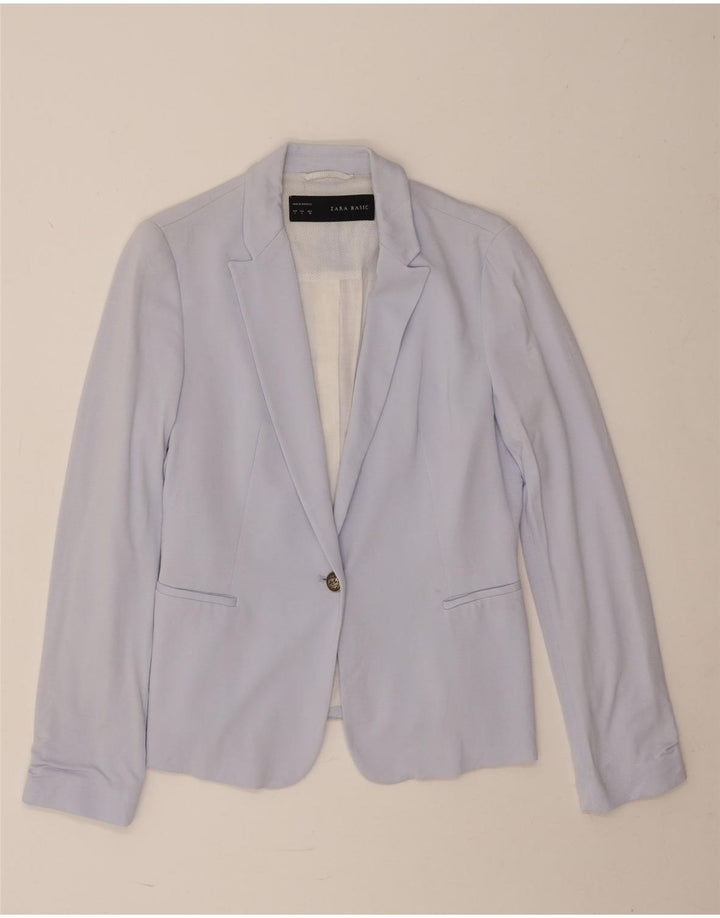 Zara Womens 1 Button Blazer Jacket UK 14 Large Blue Viscose