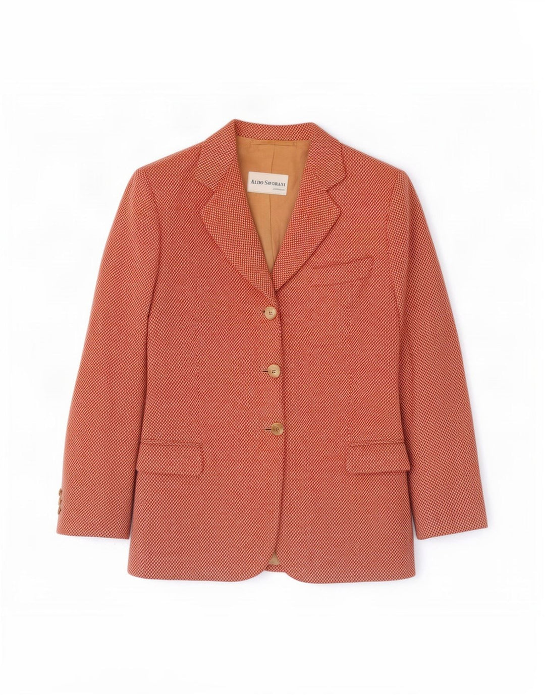 Aldo Savorani Womens 3 Button Blazer Jacket UK 12 Medium Pink Herringbone
