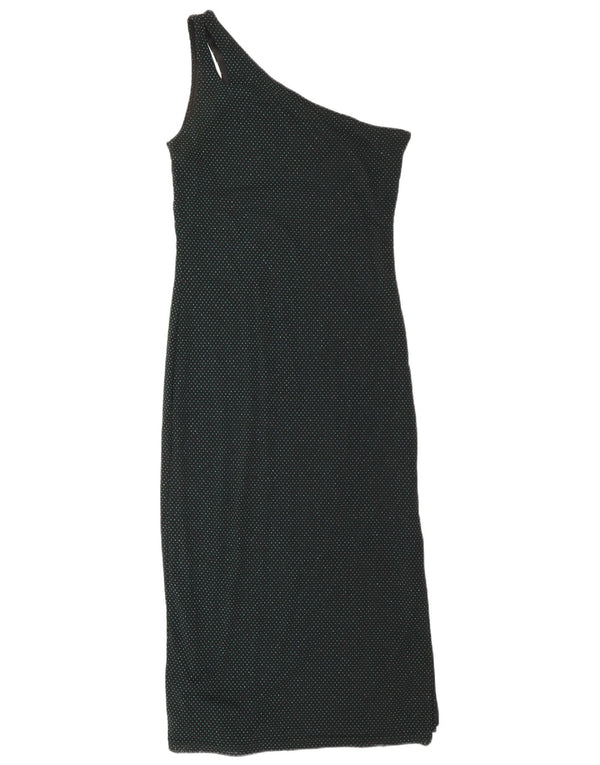 HENNES Womens Maxi One Shoulder Dress EU 42 Large Black Spotted