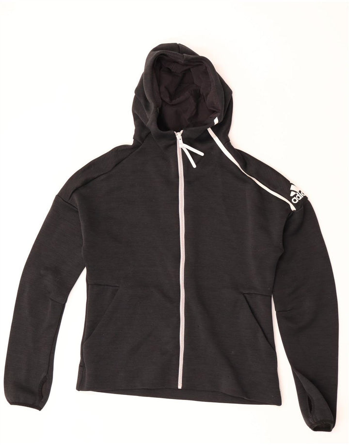 Adidas Womens Zip Hoodie Sweater UK 16 Large Black Polyester