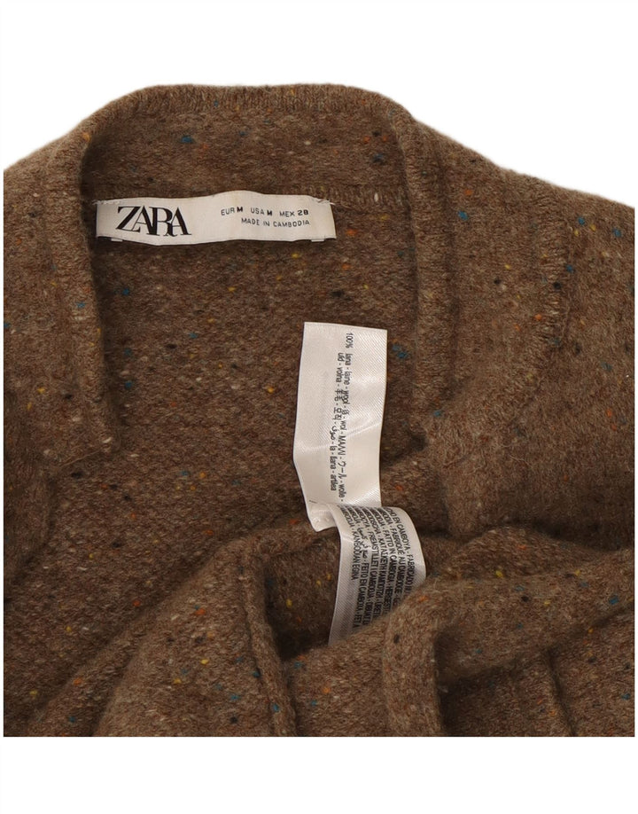 Zara Womens Open Cardigan Sweater UK 14 Medium Beige Flecked Wool
