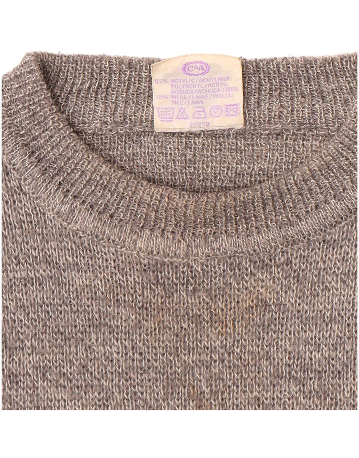 New Fast Mens Crew Neck Jumper Sweater EU 48/50 Medium Grey Striped Acrylic