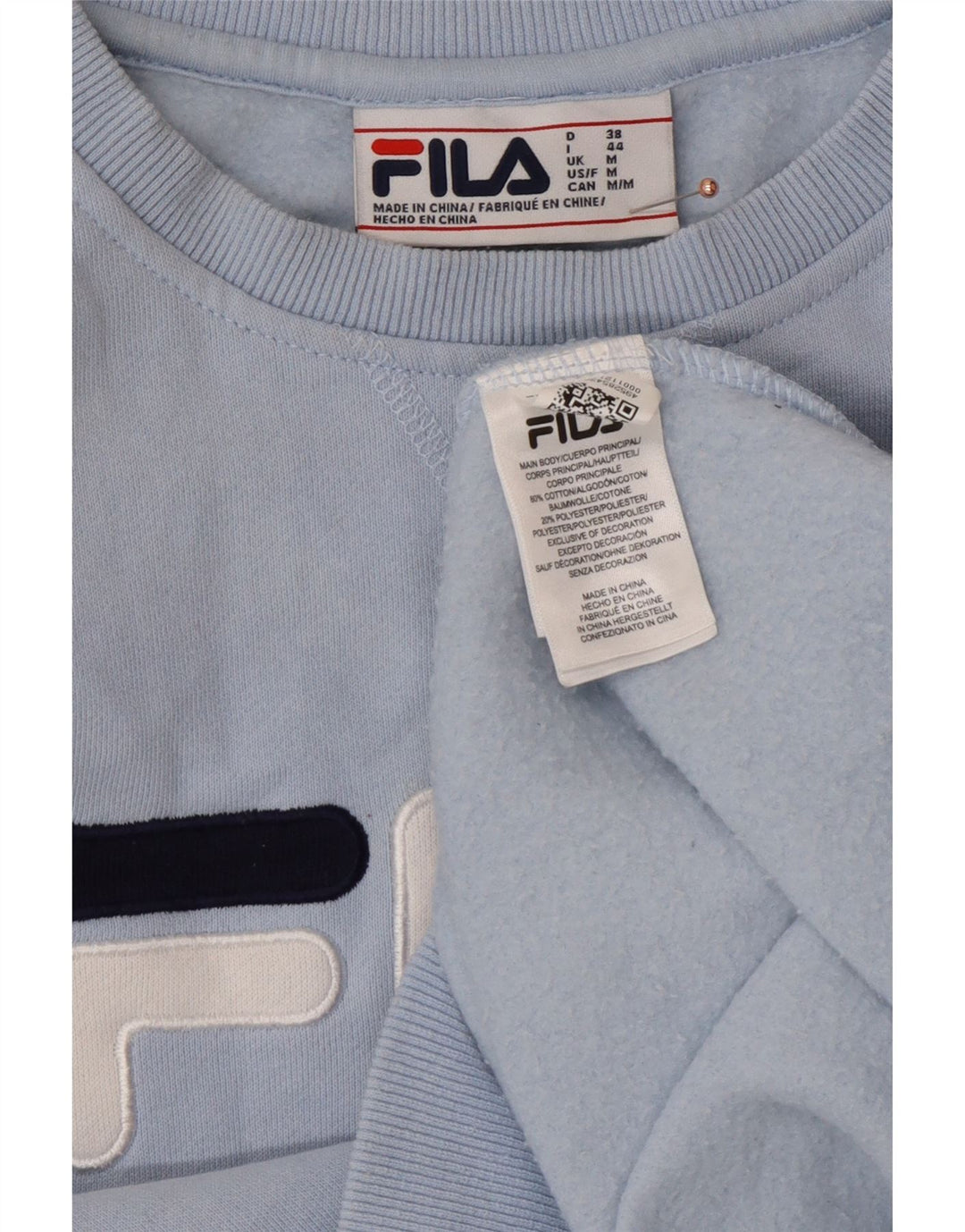 FILA Womens Graphic Sweatshirt Jumper UK 14 Medium Blue Colourblock Cotton