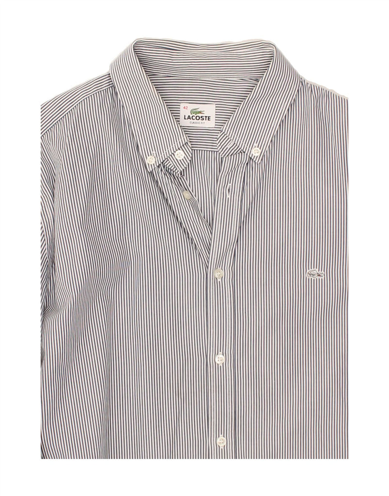 LACOSTE Mens Classic Fit Shirt Size 42 Large Grey Striped Cotton | Vintage Lacoste | Thrift | Second-Hand Lacoste | Used Clothing | Messina Hembry 