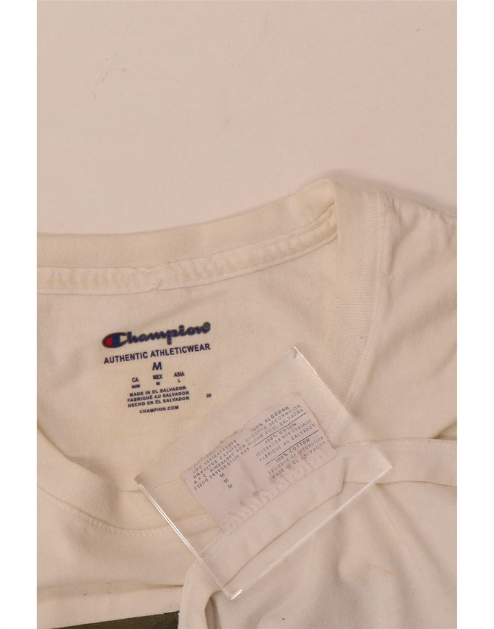 Champion Mens Graphic T-Shirt Top Medium White Cotton