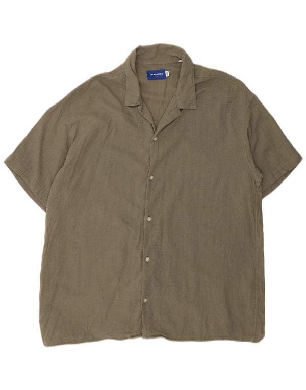 JACK & JONES Mens Short Sleeve Shirt Large Khaki Cotton