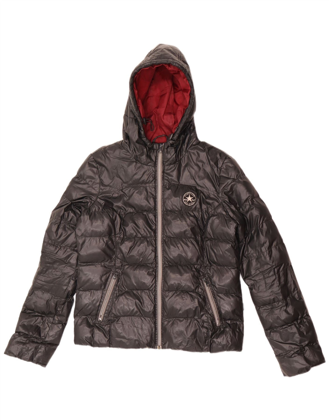 Converse Womens Hooded Padded Jacket UK 12 Medium Black Nylon