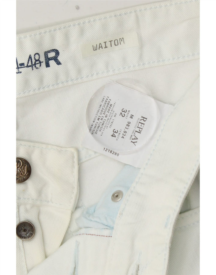 REPLAY Mens Waitom Straight Jeans W32 L34 White Cotton
