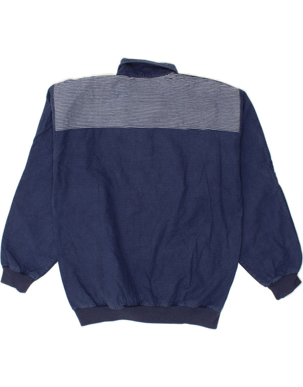 VINTAGE Mens Polo Neck Sweatshirt Jumper IT 50 Medium Navy Blue Striped