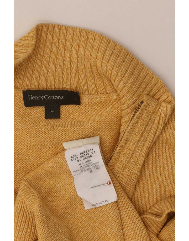 Henry Cottons Mens Zip Neck Jumper Sweater Large Yellow Cotton