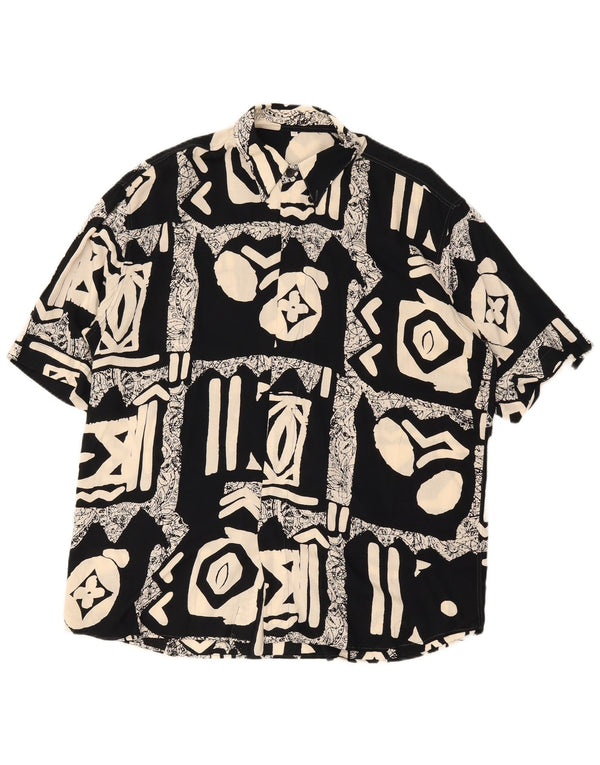 Vintage Mens Short Sleeve Shirt IT 42 Large Black Patchwork