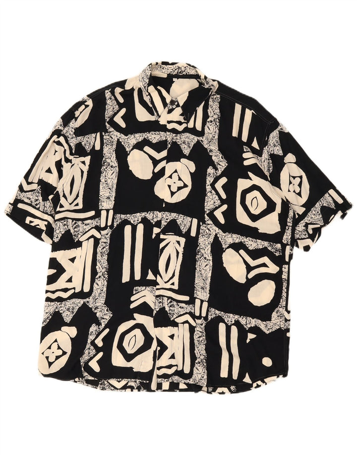 Vintage Mens Short Sleeve Shirt IT 42 Large Black Patchwork