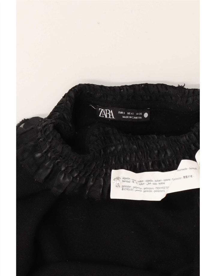 Zara Womens Long Sleeve Oversized Blouse Top UK 10 Small Black Cotton