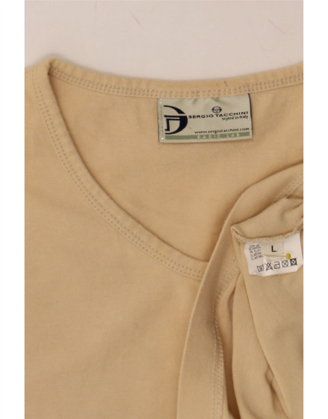 SERGIO TACCHINI Womens Top Long Sleeve UK 16 Large Beige Cotton Vintage Sergio Tacchini and Second-Hand Sergio Tacchini from Messina Hembry 
