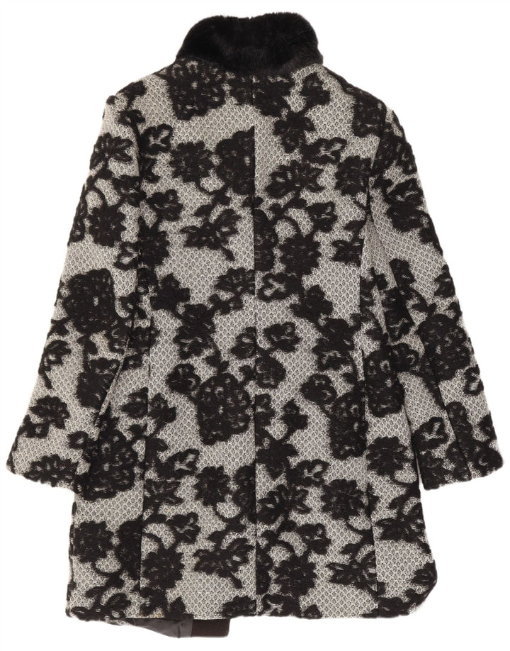 Vintage Womens Overcoat UK 12 Medium Black Floral Classic