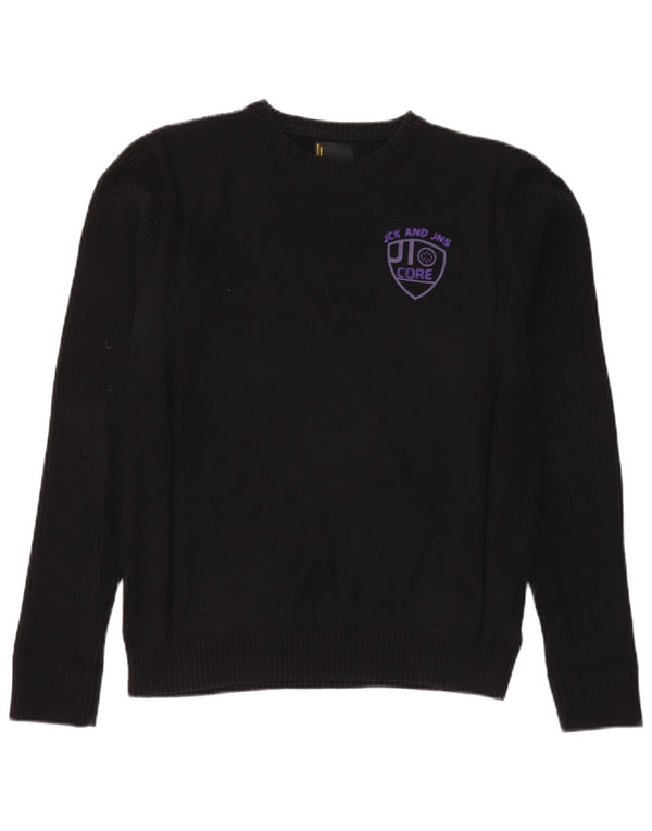 Jack & Jones Mens Graphic Crew Neck Jumper Sweater Large Black Cotton