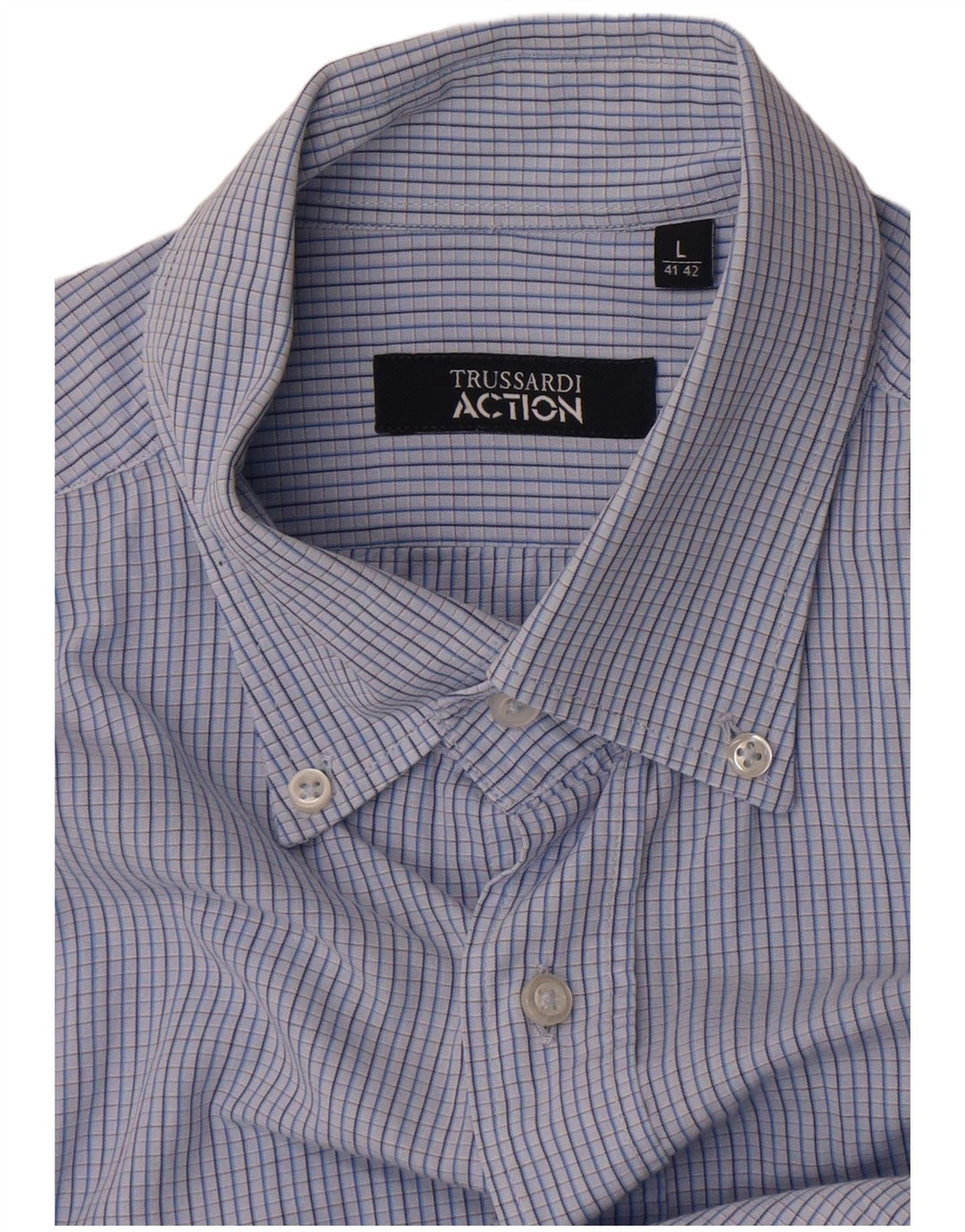 Trussardi Mens Shirt Size 41 42 Large Blue Check