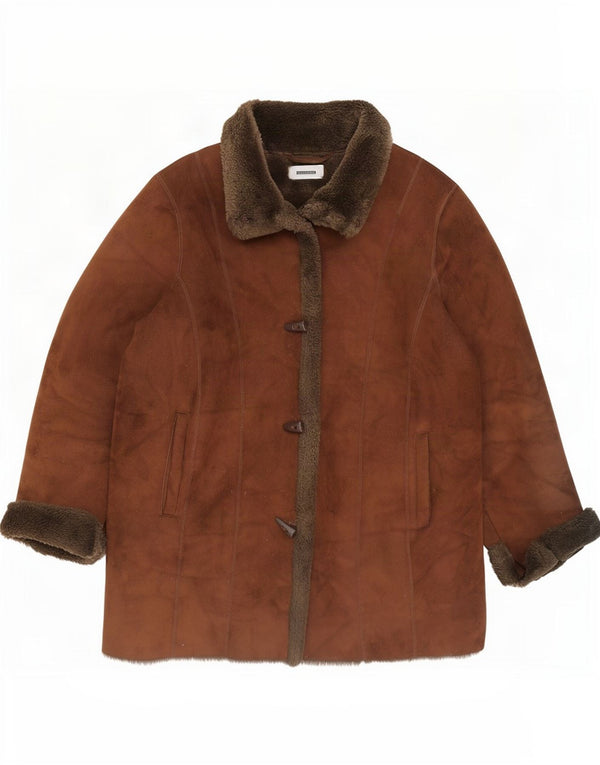 Wallis Womens Oversized Sherpa Overcoat UK 16 Large Brown Acrylic