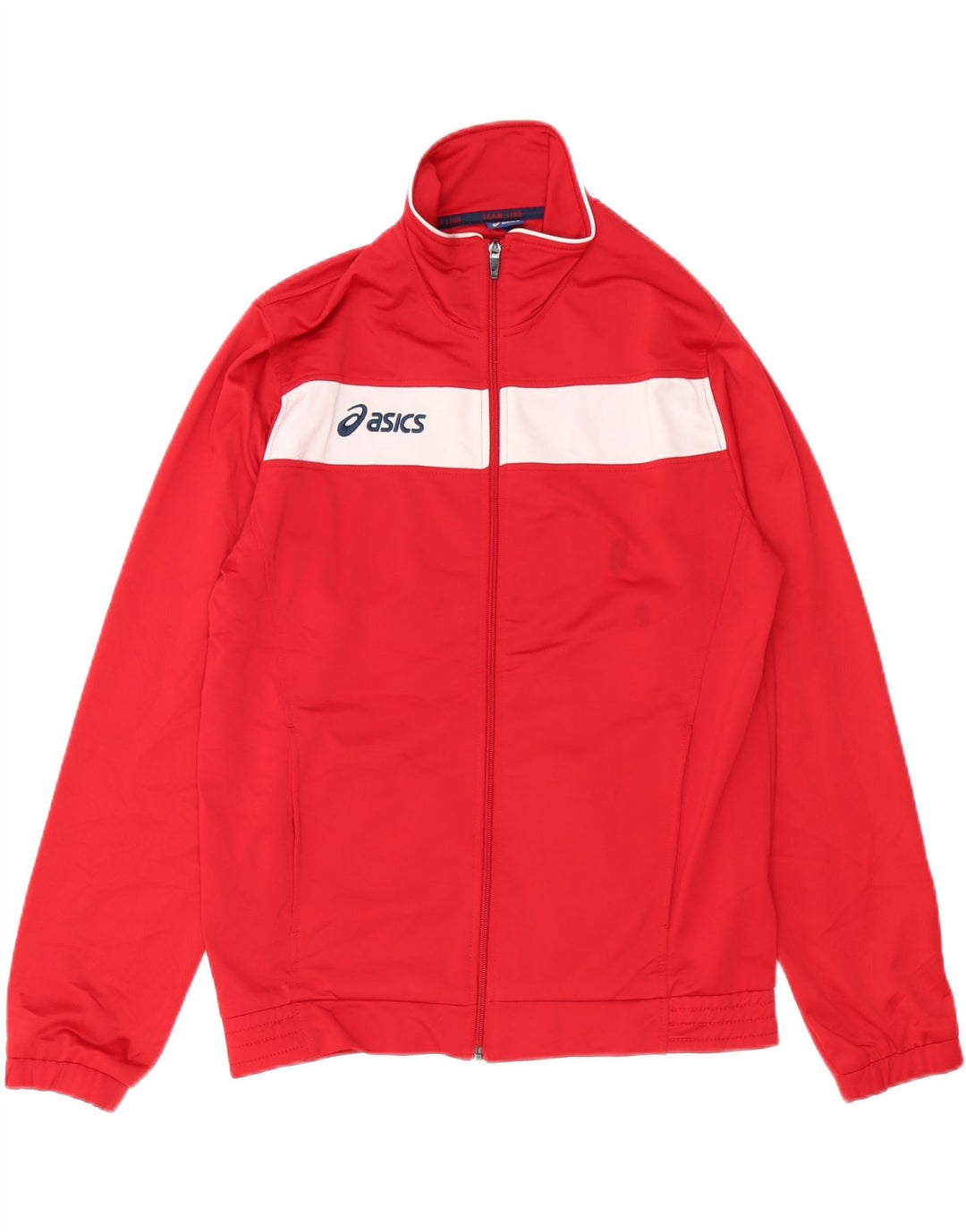 ASICS Mens Tracksuit Top Jacket Medium Red Colourblock Polyester