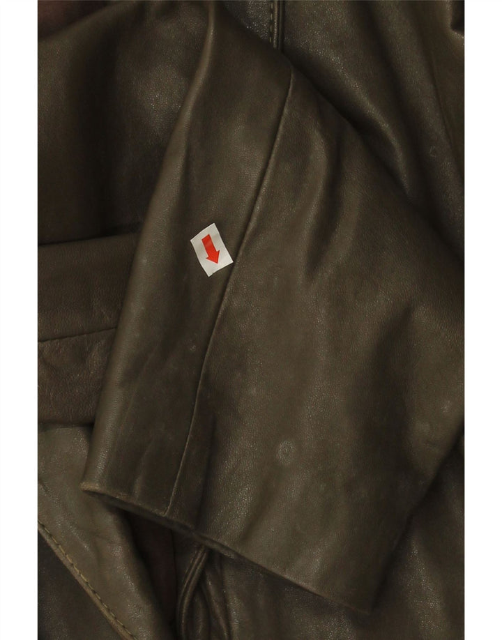 Vintage Womens Leather Jacket UK 14 Medium Khaki