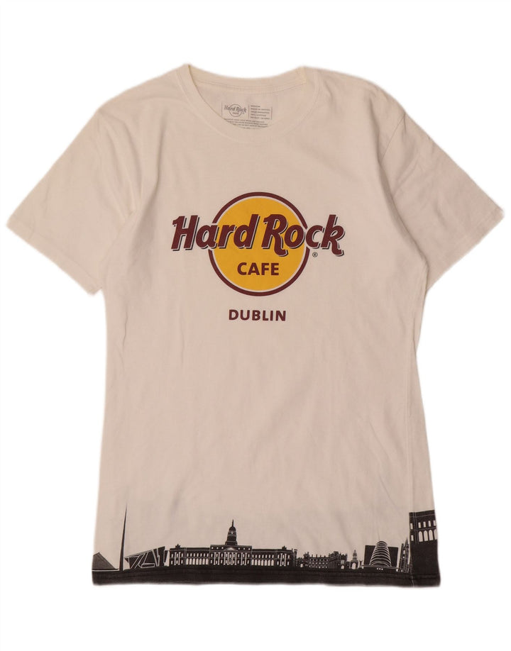 Hard Rock Cafe Mens Dublin Graphic T-Shirt Top Medium White Cotton