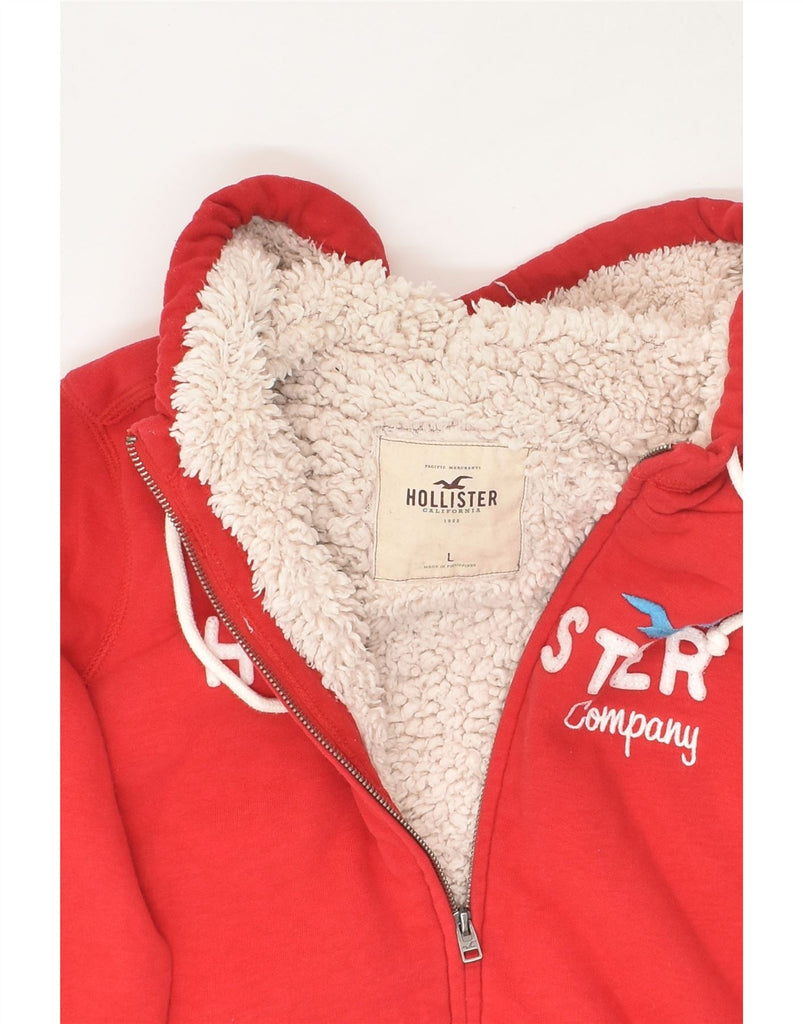 HOLLISTER Womens Sherpa Graphic Zip Hoodie Sweater UK 16 Large Red | Vintage Hollister | Thrift | Second-Hand Hollister | Used Clothing | Messina Hembry 