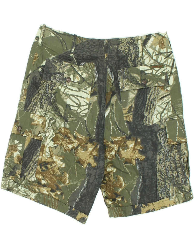 UNIVERS Mens Abstract Pattern Cargo Shorts W34 Large Green Cotton Vintage Univers and Second-Hand Univers from Messina Hembry 