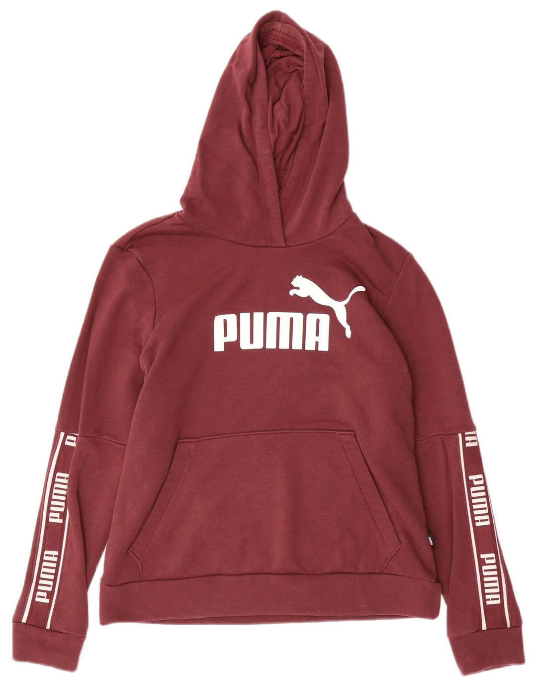 PUMA Womens Graphic Hoodie Jumper UK 14 Medium Burgundy Cotton