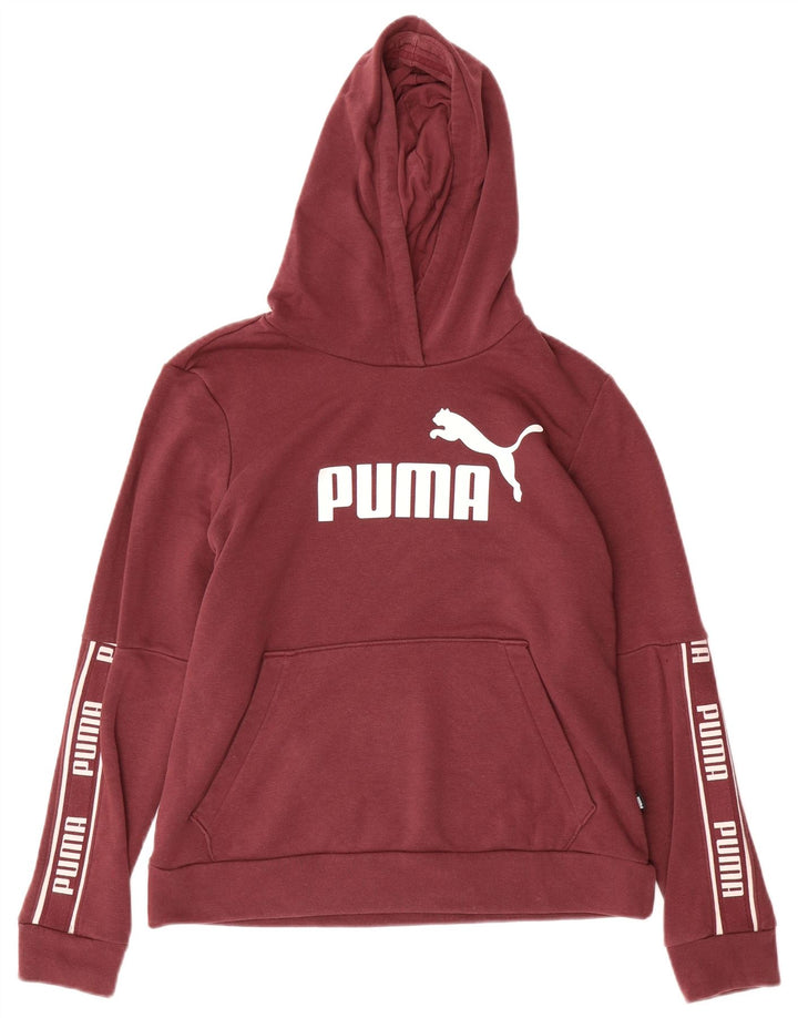 PUMA Womens Graphic Hoodie Jumper UK 14 Medium Burgundy Cotton