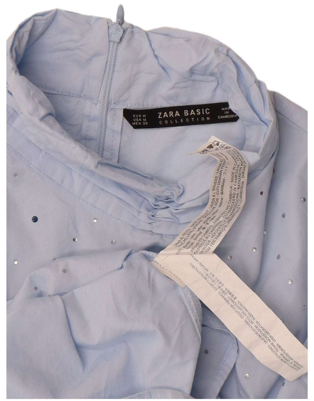 Zara Womens 3/4 Sleeve Blouse Top UK 14 Medium Blue Cotton