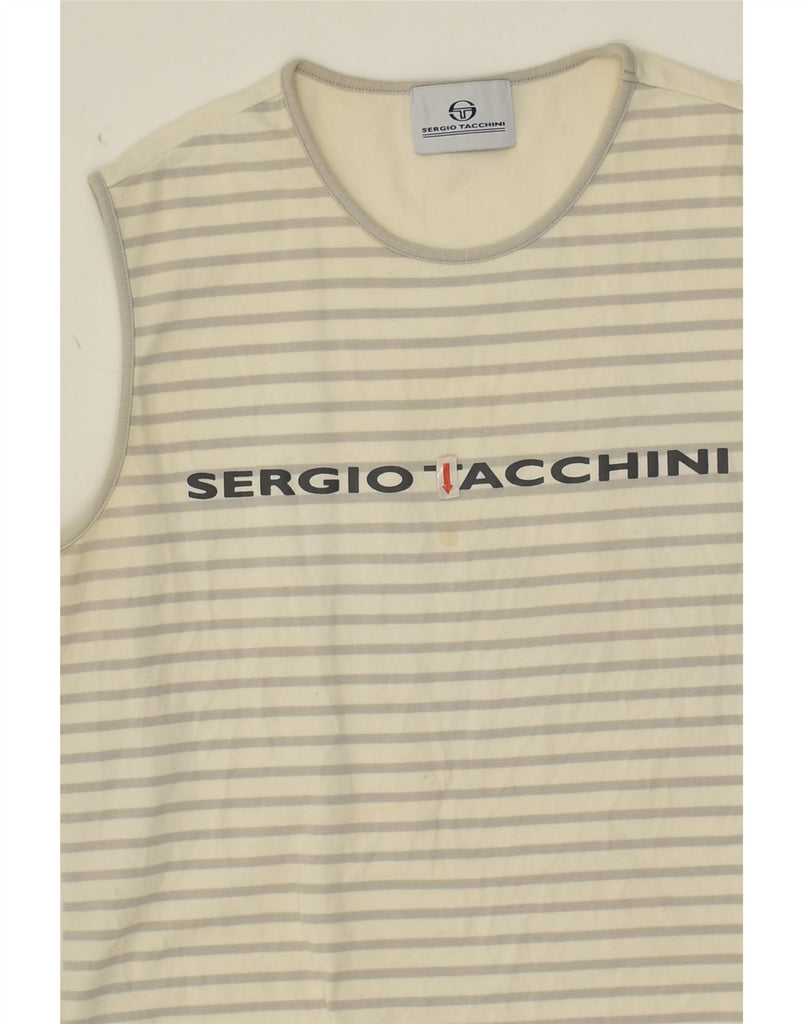 SERGIO TACCHINI Womens Graphic Vest Top IT 44 Medium Grey Striped Cotton | Vintage Sergio Tacchini | Thrift | Second-Hand Sergio Tacchini | Used Clothing | Messina Hembry 