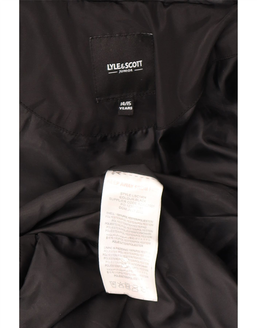 Lyle & Scott Boys Hooded Padded Jacket 14-15 Years Black Polyester