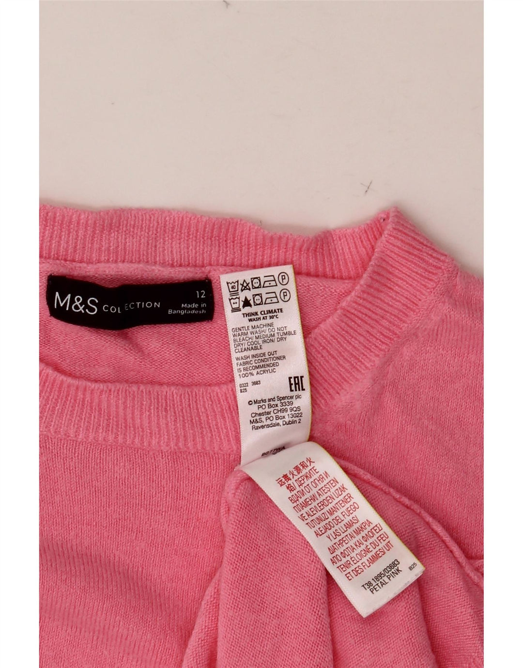 MARKS & SPENCER Womens Crew Neck Jumper Sweater UK 12 Medium Pink Acrylic