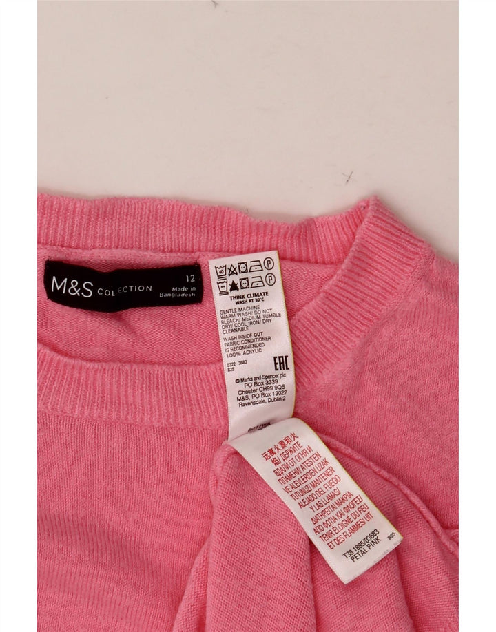 MARKS & SPENCER Womens Crew Neck Jumper Sweater UK 12 Medium Pink Acrylic
