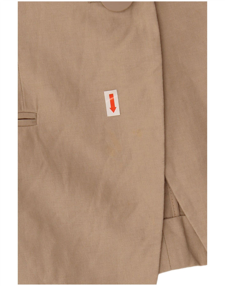 Armani Womens 1 Button Blazer Jacket UK 10 Small Beige Cotton
