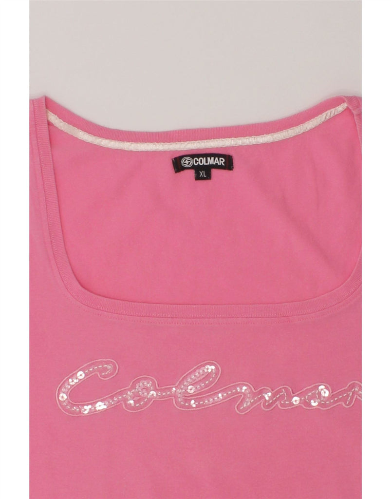 COLMAR Womens Graphic T-Shirt Top UK 18 XL Pink Cotton | Vintage Colmar | Thrift | Second-Hand Colmar | Used Clothing | Messina Hembry 