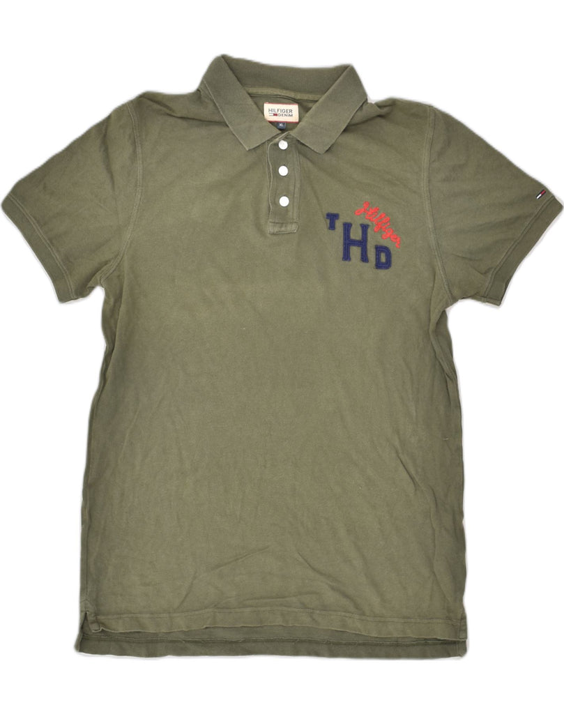 TOMMY HILFIGER Mens Polo Shirt XL Khaki Cotton | Vintage Tommy Hilfiger | Thrift | Second-Hand Tommy Hilfiger | Used Clothing | Messina Hembry 