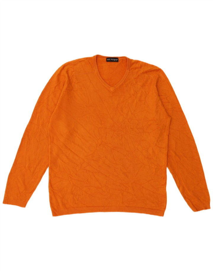 Marks & Spencer Mens Autograph V-Neck Jumper Sweater Small Orange Acrylic