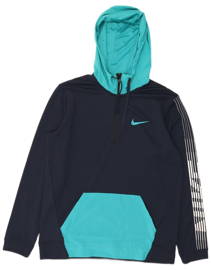 Nike Mens Dri Fit Graphic Hoodie Jumper Medium Navy Blue Colourblock