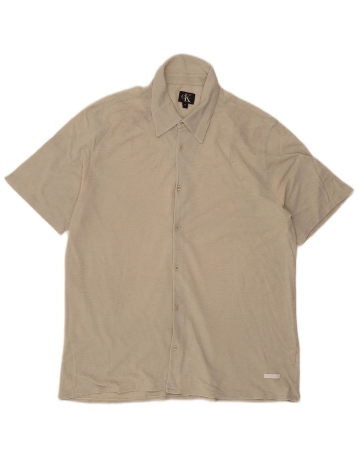Calvin Klein Mens Short Sleeve Shirt Medium Beige Cotton