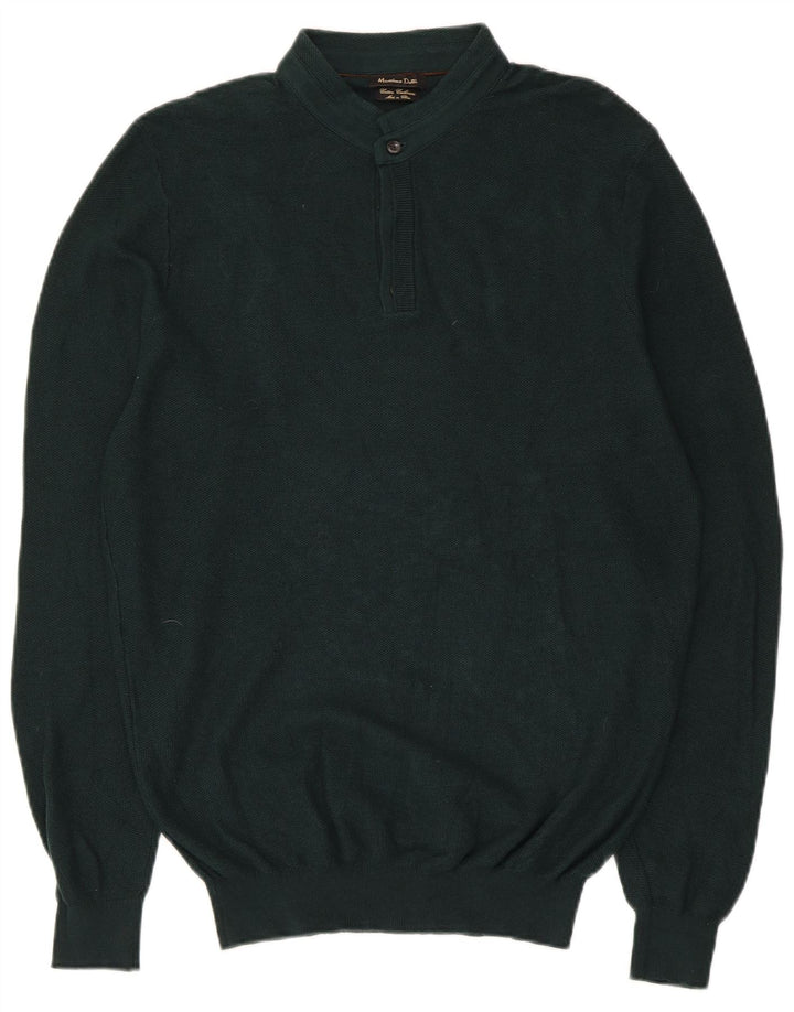 Massimo Dutti Mens Button Neck Jumper Sweater Medium Green